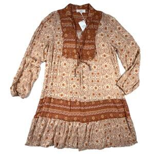 Lucky Brand NWT Bohemian Boho Tiered Floral Maxi Dress XL long sleeves